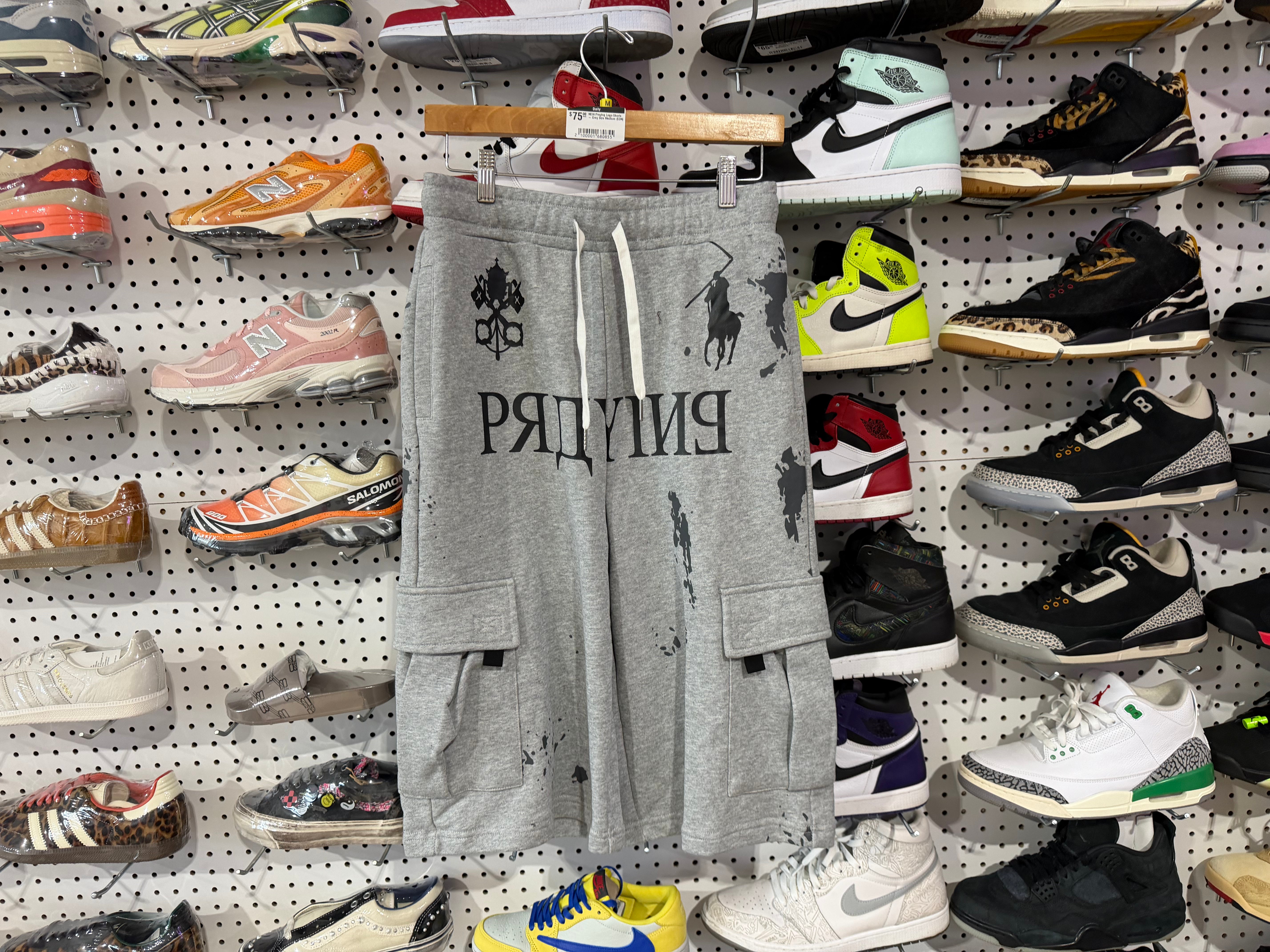 NEW Praying Logo Shorts - Grey Size Medium