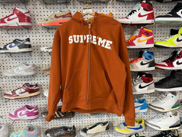 USED Supreme College Zip Up Hoodie - Rust Size Medium