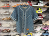 USED Supreme x Louis Vuitton Jacquard Denim Baseball Jersey - Blue Size Medium