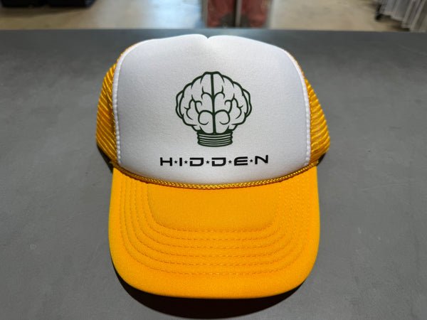 NEW Hidden Font x NERD Brain Trucker Hat - Yellow