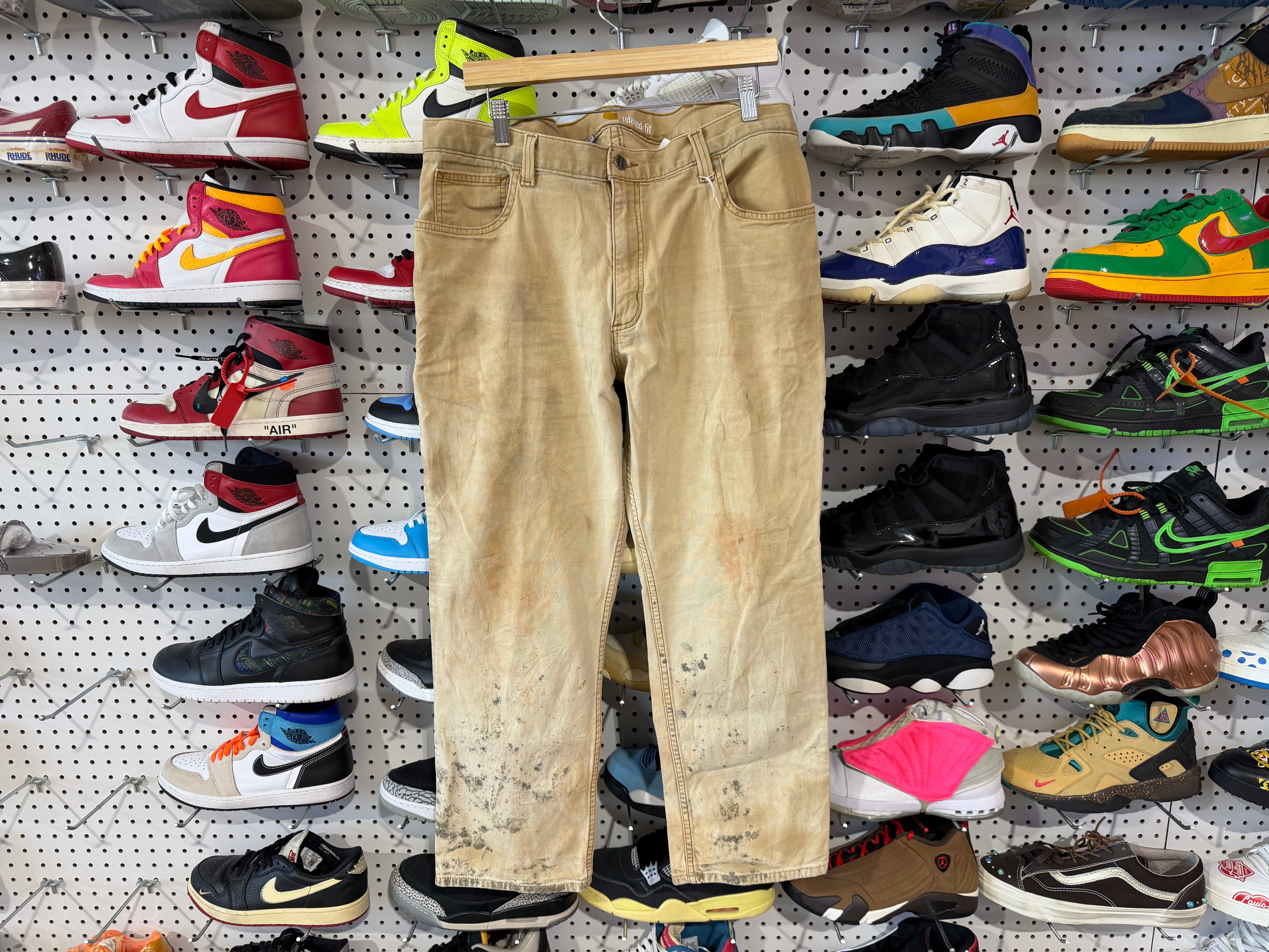 USED Distressed Carhartt Relaxed Fit Pants - Khaki Size 38x30