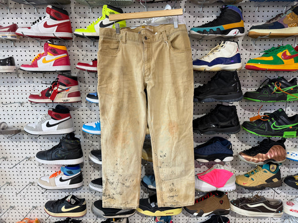 USED Distressed Carhartt Relaxed Fit Pants - Khaki Size 38x30