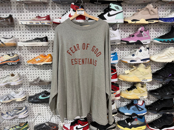 NEW Fear Of God Essential L/S Tee - Grey/Maroon Size XXL