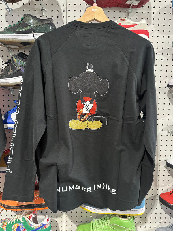 NEW Supreme x NUMBER NINE Mickey Raglans LS Tee - Black Size Medium