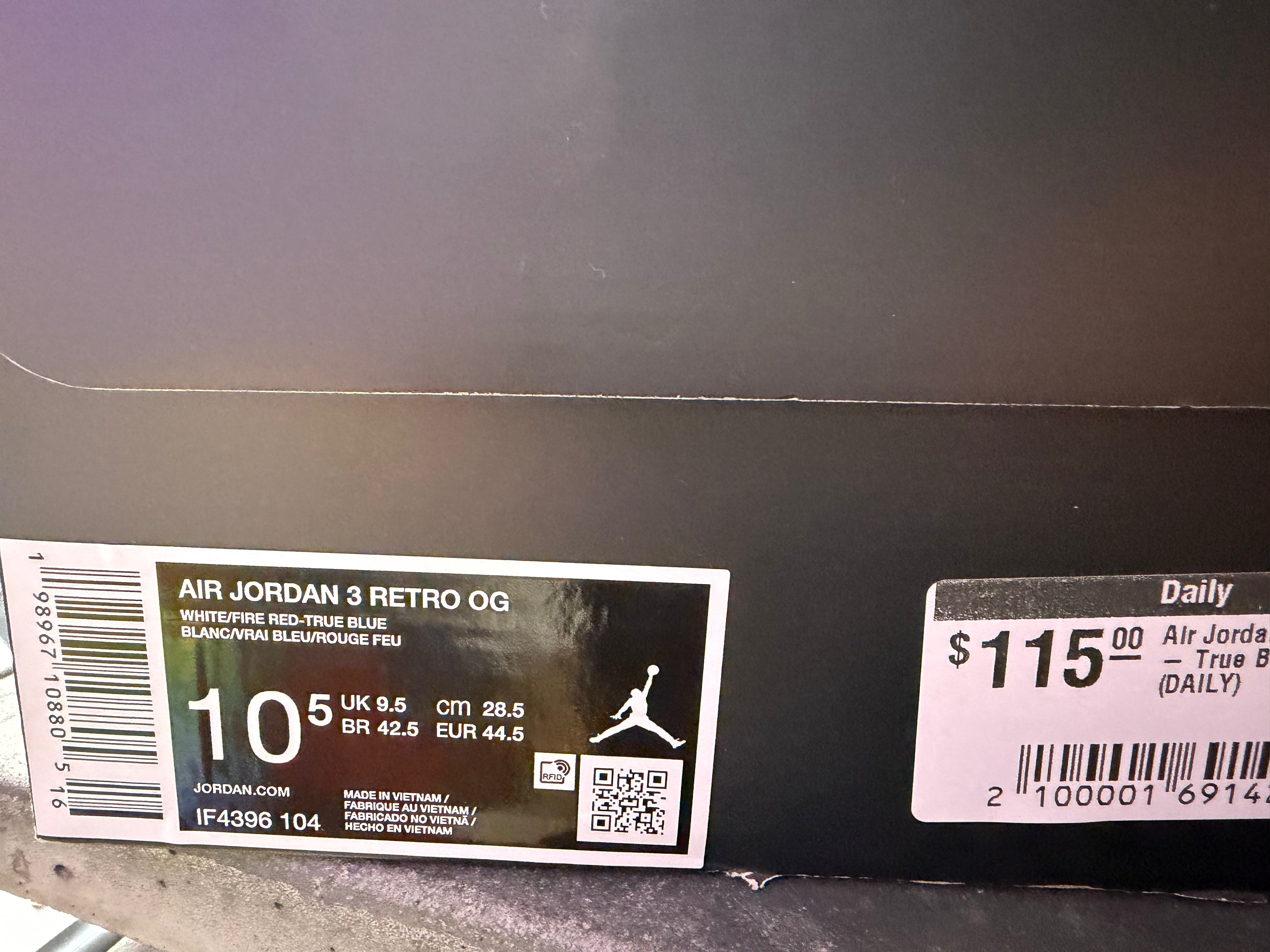 Air Jordan 3 Retro OG - True Blue Size 10.5