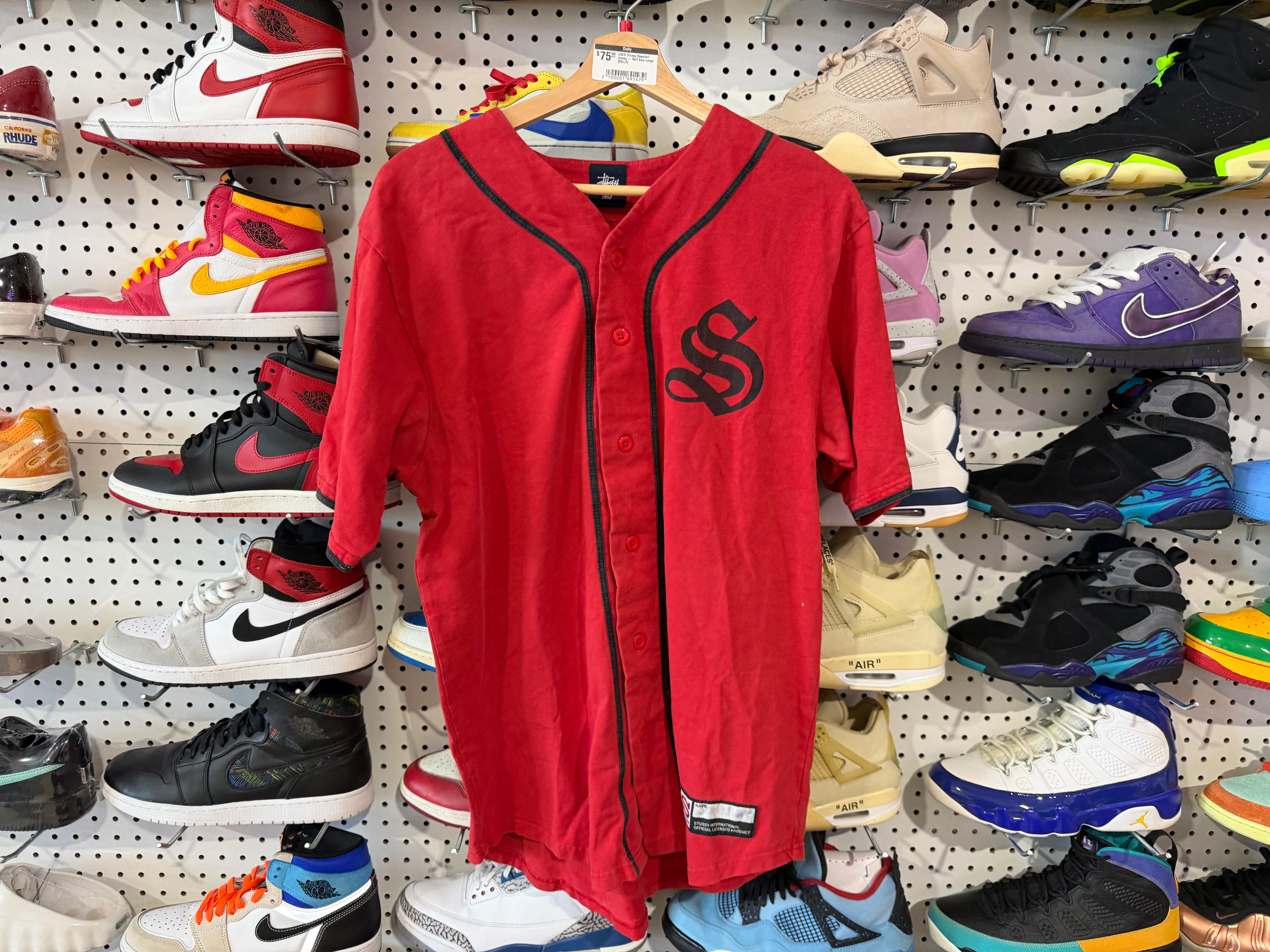USED Stussy Baseball Jersey - Red Size Large