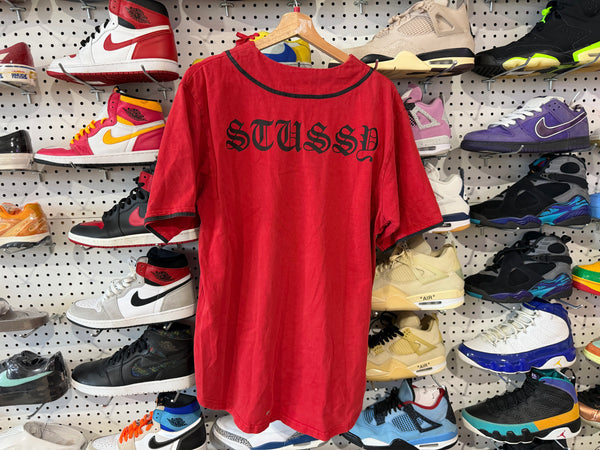 USED Stussy Baseball Jersey - Red Size Large