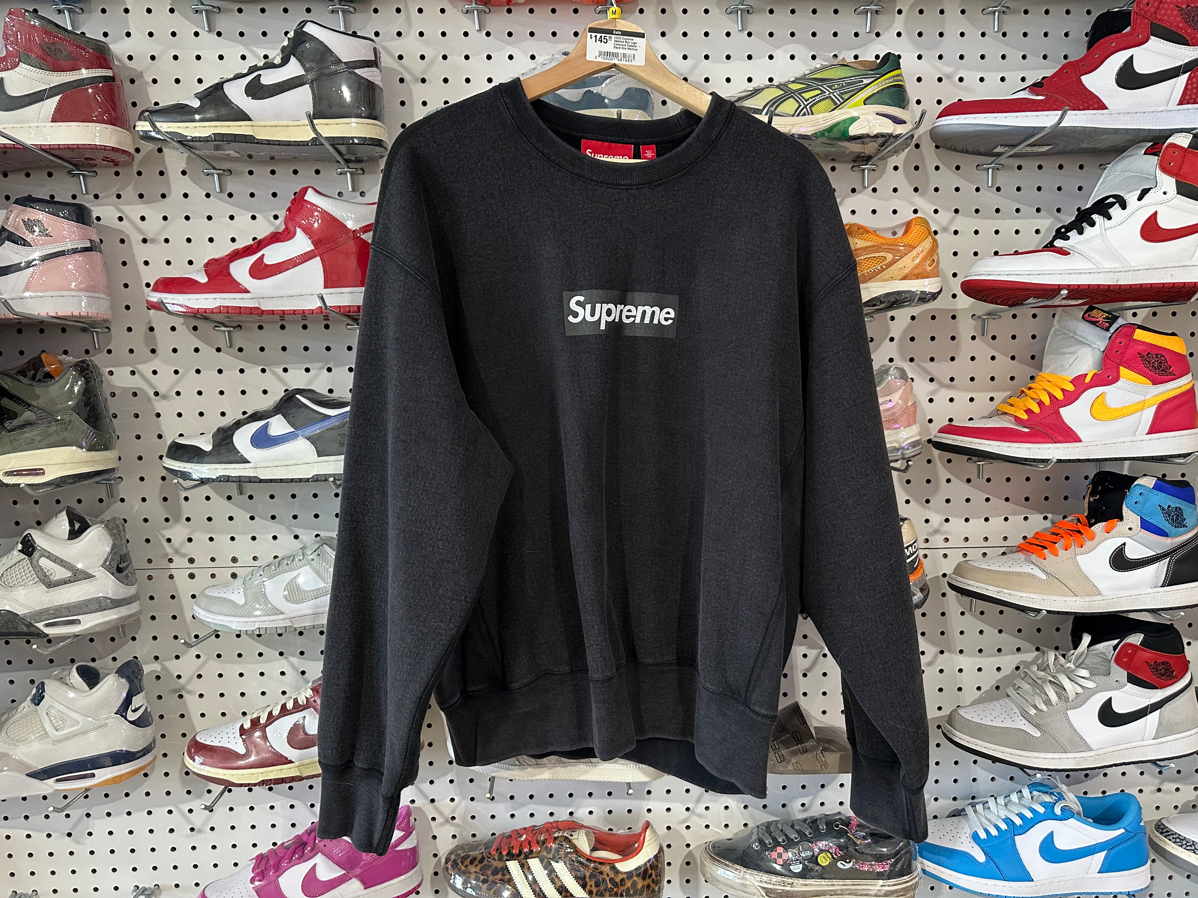 USED Supreme Washed Box Logo Crewneck Sweater - Black Size Medium