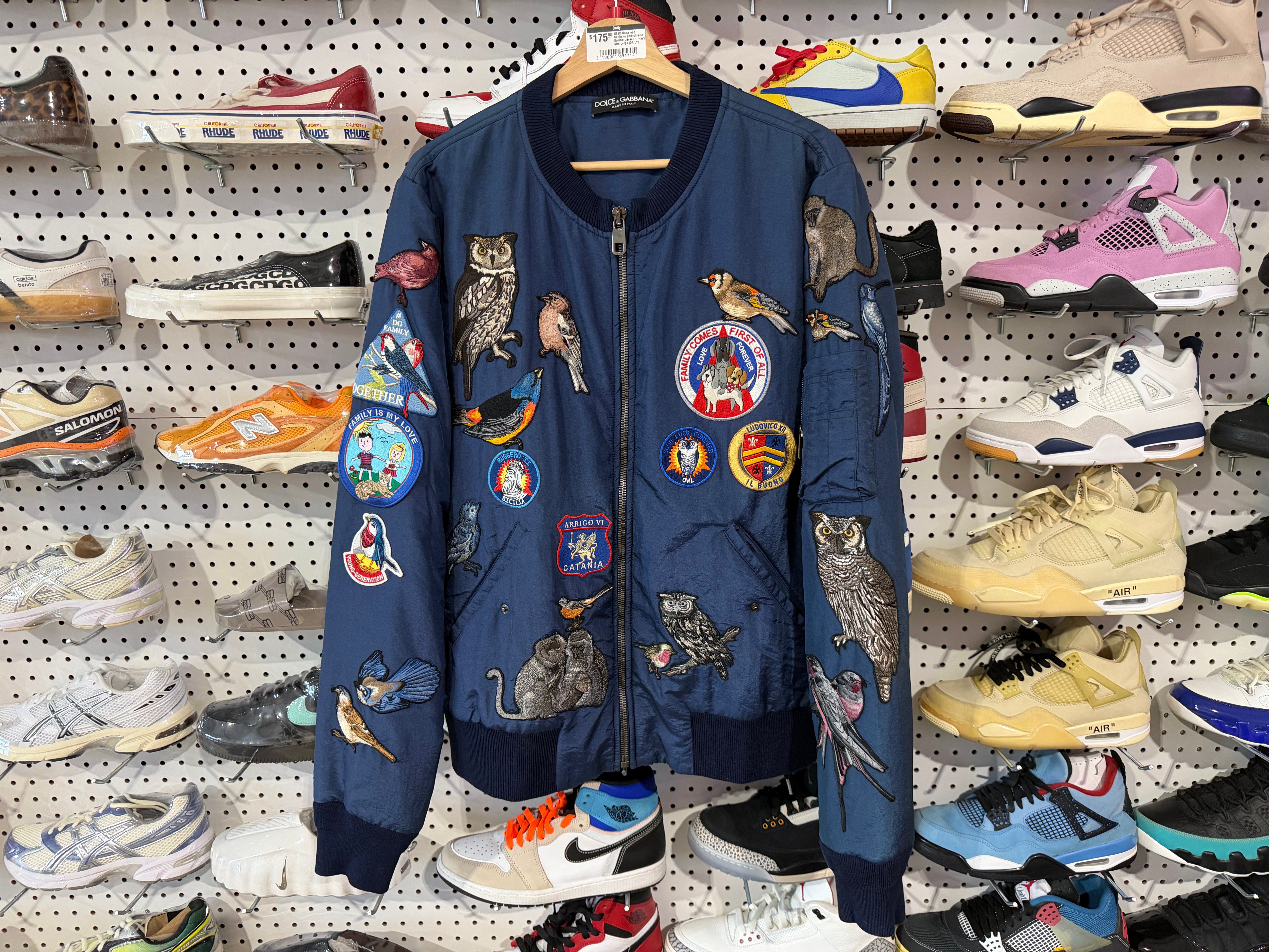 USED Dolce and Gabbana Embroidered Bomber Jacket - Navy Size Large