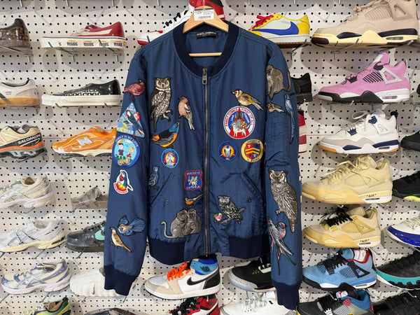 USED Dolce and Gabbana Embroidered Bomber Jacket - Navy Size Large