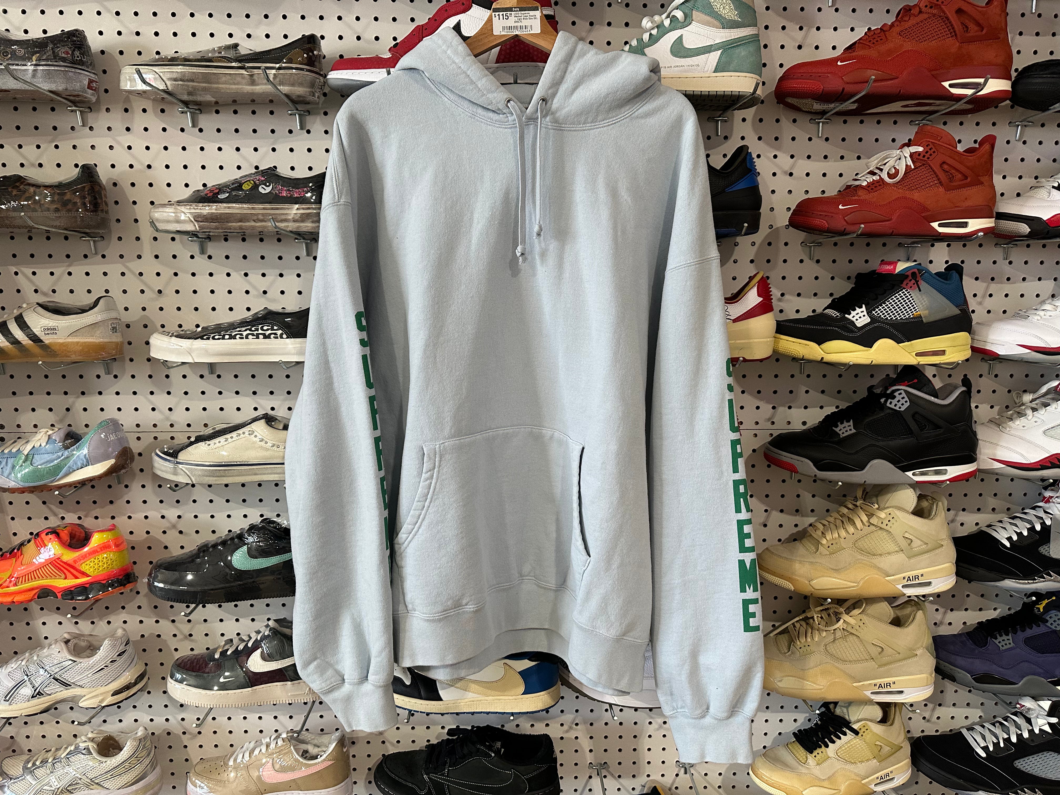 USED Supreme Washed Logo Hoodie - Light Blue Size XXL