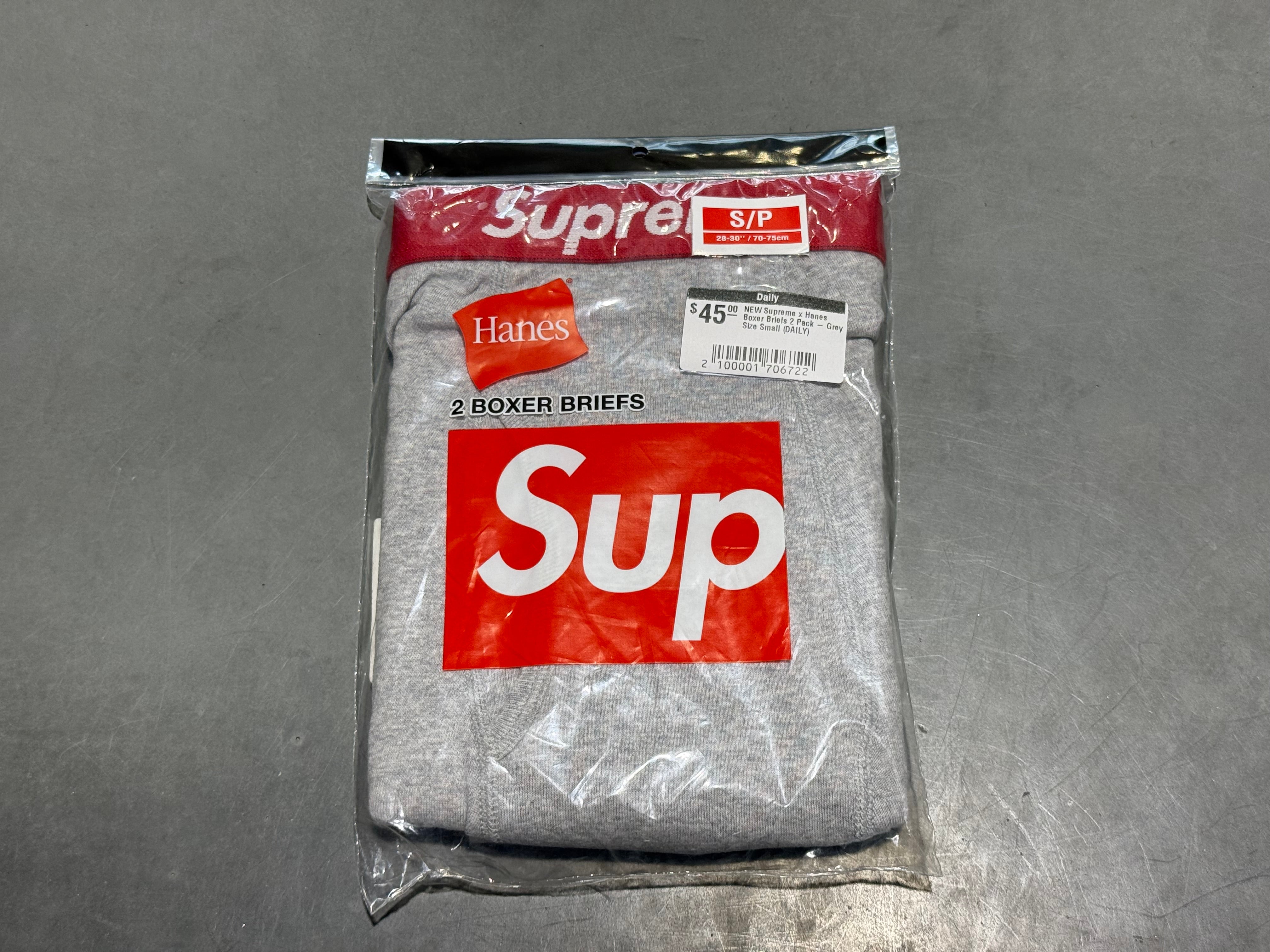 NEW Supreme x Hanes Boxer Briefs 2 Pack - Grey Size Small