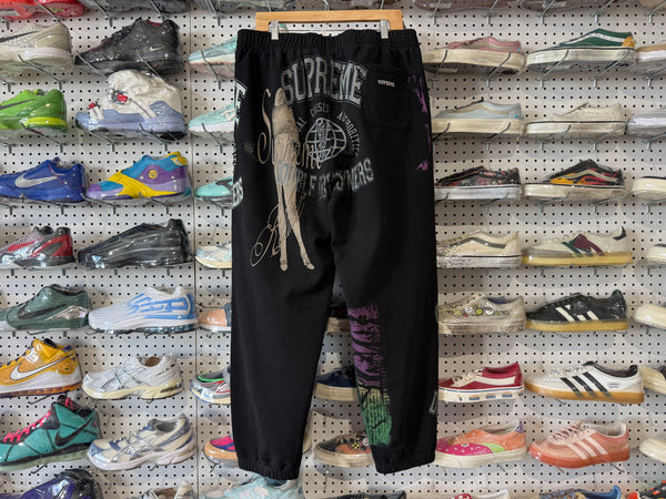 USED Supreme Overprint Sweatpants - Black Size XL