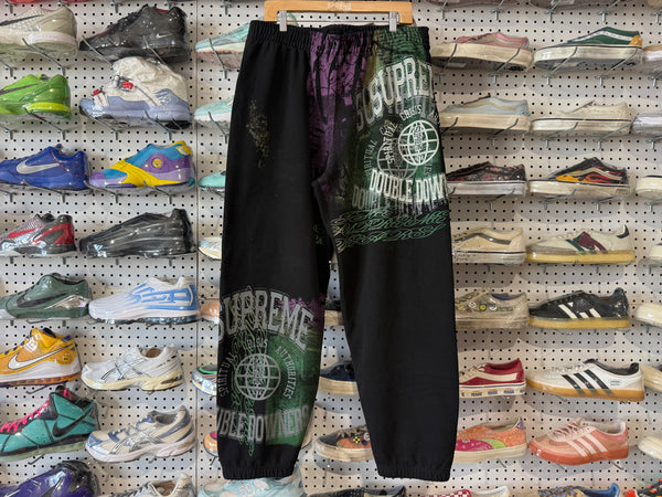 USED Supreme Overprint Sweatpants - Black Size XL