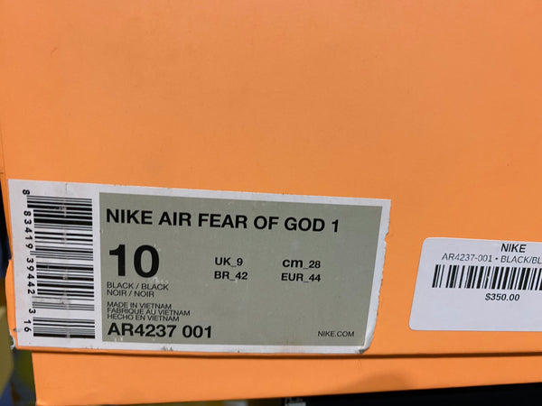 Nike Air Fear Of God 1 - Black / Cream Size 10