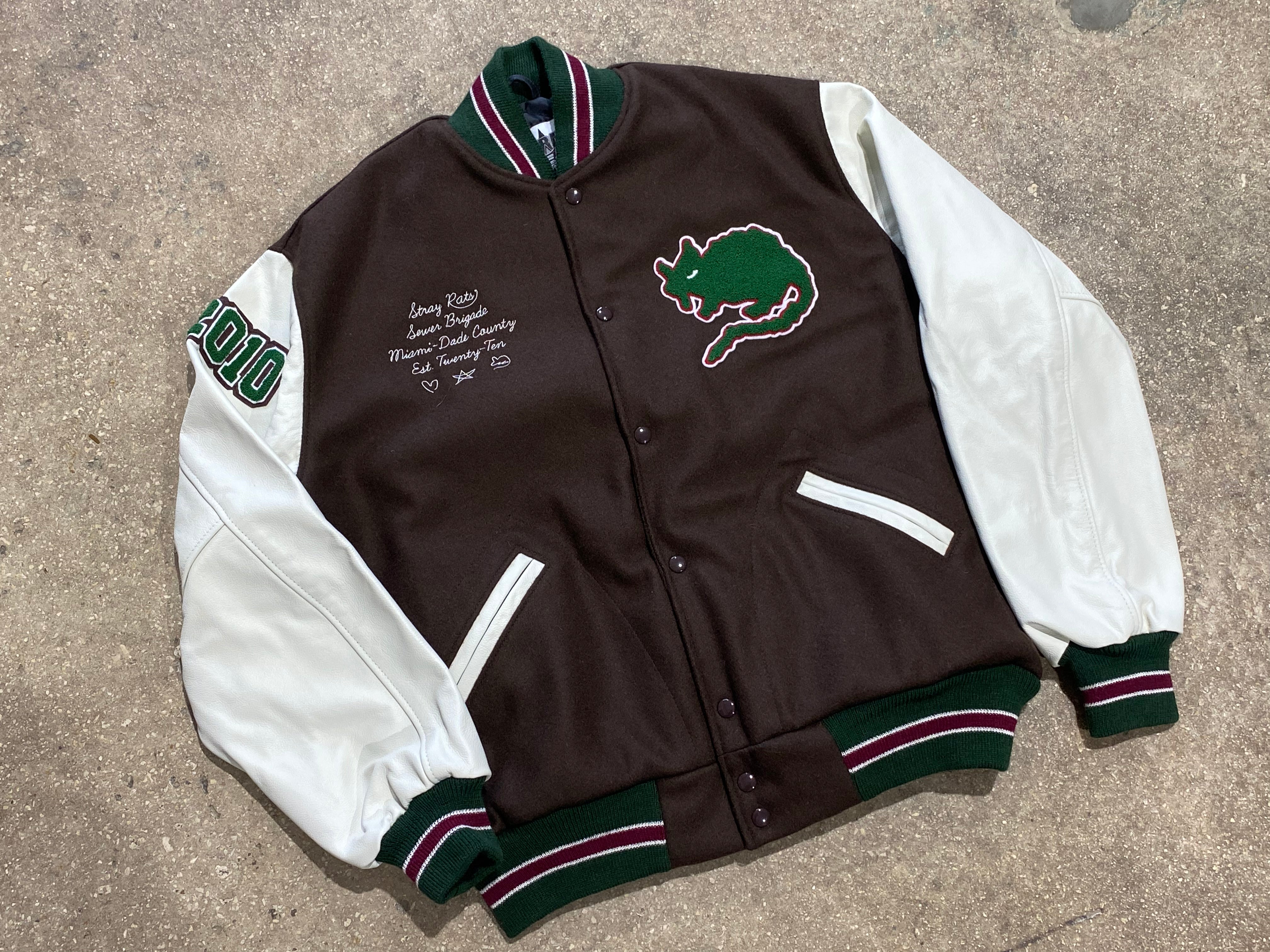 NEW Stray Rats Varsity Jacket - Brown/Green/White Size Large